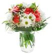 This uplifting bouquet, evocative of Cowley's gentle spirit, sits proudly in a sparkling clear vase ready to delight on any occasion. It begins with a delicious profusion of coral-pink carnations-petals soft and ruffled, embodying a sense of joy that feels as welcoming as the blossoming gardens near Cowley Mill Road. White, daisy-like chrysanthemums nestle among them, their fluffy petals catching the light, symbolizing hope and renewal. From between the vivid hues, white daisies with green-yellow eyes shine, echoing the wildflowers along the edges of Stockley Park, and adding a sense of purity. Wisps of baby's breath float like tiny clouds above, tenderly softening the composition for an ethereal effect. On one side, closed magenta alstroemeria buds introduce a delicate hint of anticipation-perhaps of a family gathering or a new friendship blossoming in the neighborhood. Surrounding the bouquet is a collar of deep green, glossy foliage, its lushness wrapping the arrangement in a vibrant embrace, while slender leaves interlace throughout, heightening the bouquet's fresh-picked aura. The stems are visible through the water-filled vase, grounding the flowers in authenticity and simplicity. Every petal and leaf is presented under clear, even light, ensuring their natural colors and textures glow. Ideal for birthdays, thank-you gestures, or celebrating new beginnings, this bouquet brings Cowley's warmth and brightness to any lucky recipient's home.